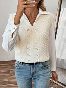 Chiquease Casual effen kleur jacquard gebreid truivest, lente en herfst