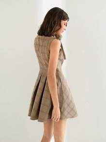 Maija Vestido mini casual de mujer con detalle de nudo, plisado y abotonadura sencilla, versátil, con estilo y elegante