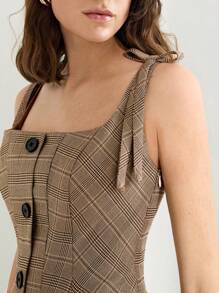 Maija Vestido mini casual de mujer con detalle de nudo, plisado y abotonadura sencilla, versátil, con estilo y elegante