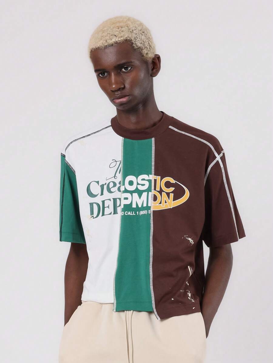 SUMWON 怀旧色块 T 恤复古街头服饰都市时尚图案休闲宽松 T 恤适合节日大学派对日常春夏 - 彩色 - 查看 1