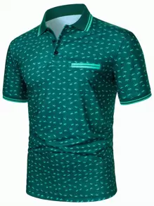 Manfinity Mode Men's Casual Crown All-Over Print Short Sleeve Polo Shirt