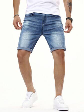 Manfinity Homme Heren katoenen denim shorts met schuine zakken