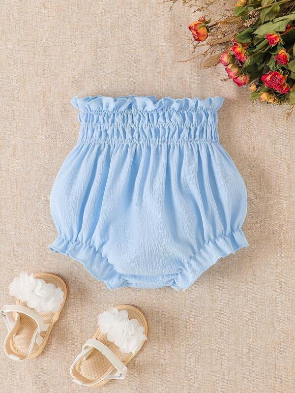 Souflis Souflis Calças de babador estilosas e fofas para bebês meninas, design floral com cós elástico, macacão triangular com alça azul-celeste simples, moda coreana de verão