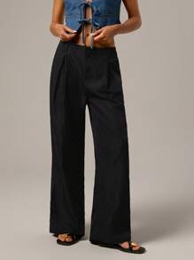 Forever 21 Pantalones anchos/estilo occidental para mujer otoño e invierno, ropa para el Día de San Valentín, ropa de Año Nuevo, pantalones para días festivos, vacaciones, holgados, casual de negocios, para salir, ropa de Navidad para mujer, pantalones, elegante, talla pequeña, color rojo borgoña