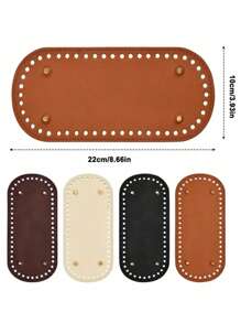 SHEIN 4 Stücke/Set PU Häkelstrick Taschenboden Pads, PU Leder Taschenboden Formgeber mit Löchern, ovale PU Leder Taschenboden Einsätze, für DIY Handtasche Bodenstützung, Umhängetaschen Putzhandwerke, nicht leicht verformbar (Schwarz, Braun, Khaki, Beige)