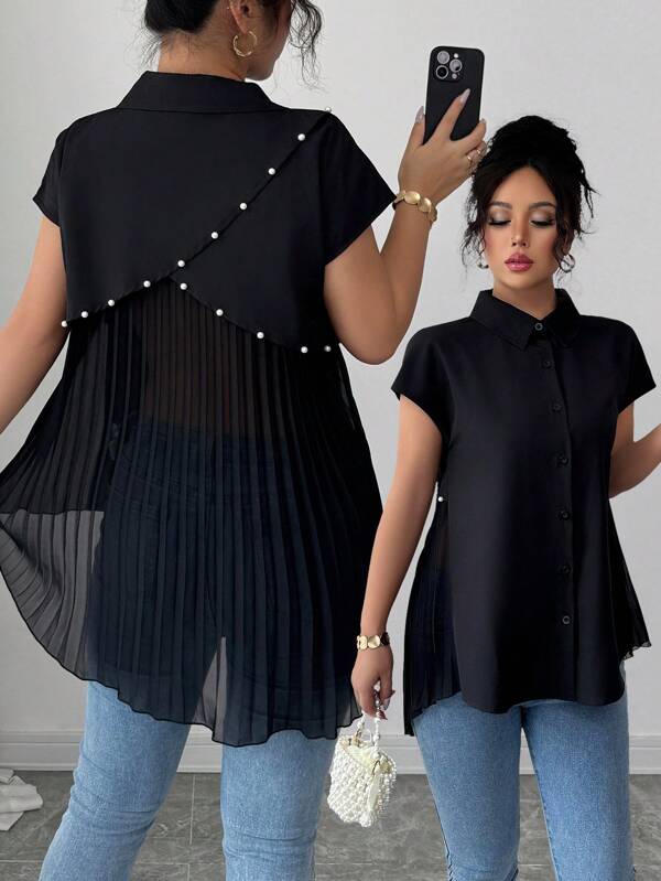 Elenzga Blusa con diseño de capa y bajo asimétrico, Colección nueva 2025