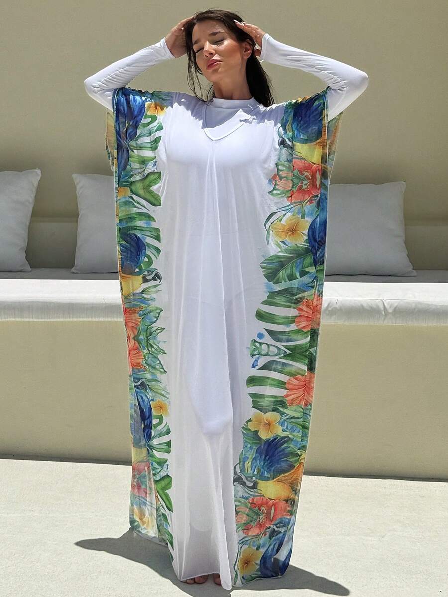 Swim Mulvari Áo hoodie in họa tiết thực vật và động vật nhiệt đới che phủ toàn bộ phong cách Trung Đông dành cho nữ - Nhiều màu - Xem 1