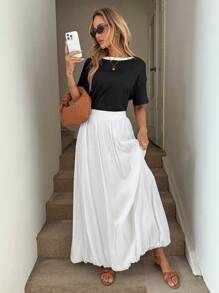 Easowa 法式花苞碎花裙优雅浪漫度假休闲通勤聚会节日宽松超长女裙 - 白色 - 查看 5