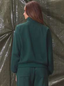 Musera Sport High Neck Boxy Fit Zip Through Track Jacket Sport Active Workout Winter Evening - Green - View 3