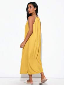 SHEIN BASICS Robe à col ras-du-cou fendue sur le côté en tissu tressé pour femmes