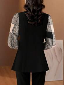 EMERY ROSE Women's Two-Tone Houndstooth Long Sleeve Blouse, Slimming