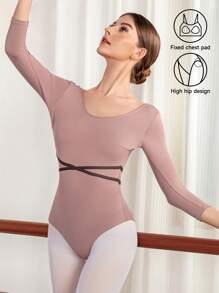 Dansine Women's Sleeveless Leotard Unitard Ballet Tight Leotard Dance Wear For Adult Gymnastics Dance With Criss-Cross Straps Solid Color, Big Oval Back And Full Front Lining Leotard Dance Wear For Women, Spring/Summer Women Bodysuits Bodysuits For Women Plus,Women's Fashionable And Casual Slim-Fitting Dance Clothes, Ballet Clothes, Swimsuits, High Elastic Fabrics With Strong Tolerance, High-Cross Design To Make Legs Look Thinner And Longer, Fashionable Neckline/Back Design, Suitable For Vacation - Rust Brown - View 4