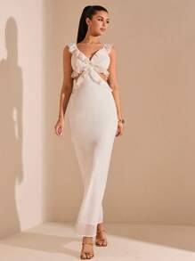 SHEIN BAE Váy suông hở vai xếp nếp màu mơ mùa hè cho kỳ nghỉ bãi biển, thích hợp cho hẹn hò hàng ngày, đi chơi đêm, hộp đêm, tiệc tùng, tụ tập, tiệc cocktail, tiệc hồ bơi, quần áo mùa tựu trường, váy mùa đi học, váy ngày lễ, quần áo lễ hội âm nhạc, quần áo lễ hội âm nhạc đồng quê, quần áo hòa nhạc - Màu be - Xem 3