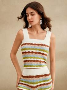 Anewsta Knitted Jacquard Lightweight & Breathable Colorful Striped Tank Top, Suitable For Summer, Beach, Festival, Holiday, Elegant - Multicolor - View 7