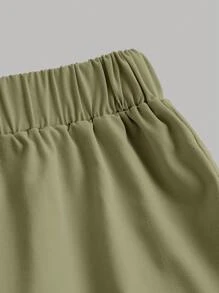 Comfortcana Plus Size 2pcs Set: 1 White Top And 1 Loose Fit Long Pants - Army Green - View 3