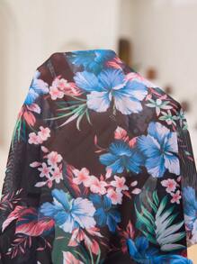 SHEIN Swim Lushore Plus Size Women's Random Tropical Plant Print Ruffled Sleeve One-Piece Swim Dress - Multicolor - View 7