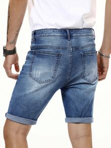 Manfinity Homme Short en jean pour hommes en coton avec poches en biais