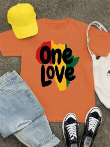 Maweii Camiseta de manga corta y cuello redondo con eslogan "One Love" para tallas grandes