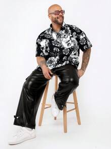 Manfinity VCAY Plus Size Men Street Wear Loose Short Sleeve Woven Shirt - Multicolor - View 2