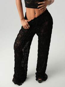 SHEIN ICON Women's Straight Lace See Through Elastic Waist Loose Pants