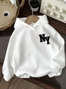 SHEIN Teen Boy Casual Minimalist NY Letter Graphic Thick Hoodie Sweatshirt, Suitable For Autumn