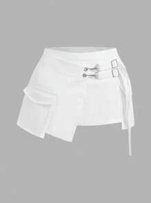 SHEIN ICON Asymmetric Patchwork 3D Pocket Low-Rise Mini Skirt