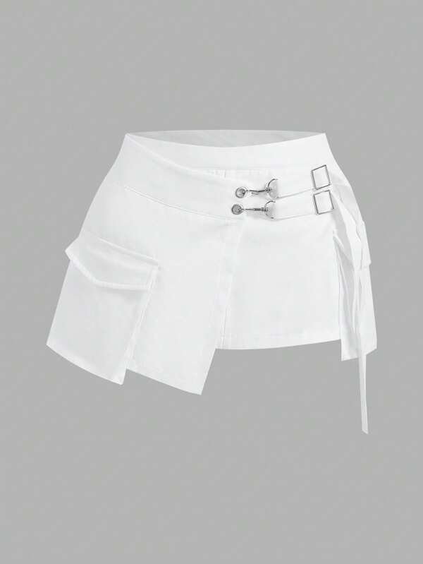 SHEIN ICON Asymmetric Patchwork 3D Pocket Low-Rise Mini Skirt