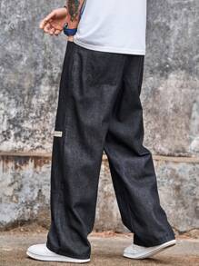 Manfinity Homme Men's Casual Relaxed Straight Washed Denim Jeans - Black - View 2