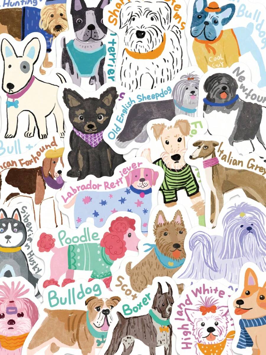 100 件可爱卡通手绘风格狗贴纸，适用于笔记本、笔记本电脑、水瓶等的防水装饰贴花。返校