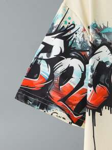 2pcs/Set Older Boys Casual Cool Graffiti Letter Print Comfortable Round Neck Short Sleeve T-Shirt And Shorts Set, Summer