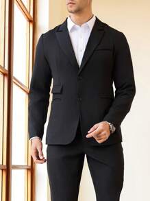 Calvornis Manfinity Mode Men Single Button Blazer & Pants,Men's Stylish Slim Fit Suit Set, Suitable For Daily Wear  INS Best-Selling - Black - View 4