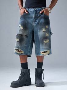 NEON BLANC Men's Woven Denim Shorts, Street Style - Blue - View 1