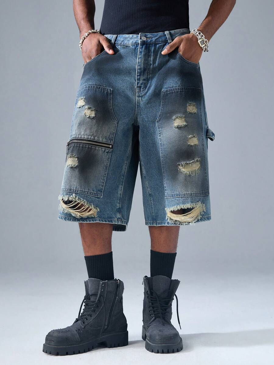 NEON BLANC Men's Woven Denim Shorts, Street Style - Blue - View 1