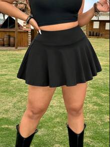 SHEIN EZwear Plus Size Solid Color High Waisted Skirt Leggings