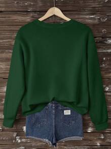 EMERY ROSE 大码女式休闲长袖圆领宽松套头连帽衫运动衫 - 綠色 - 查看 2