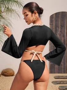 SHEIN Swim Damen Resort Strand Glockenärmel Super Kurzer Kimono Cover-Up - Verschiedenfarbig - Übersicht 2