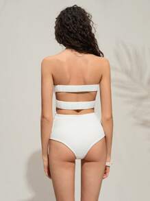 SHEIN LUNE Bodysuit Polos Berlubang dengan Bahu Terbuka, Modis dan Sederhana, Cocok untuk Musim Panas - Putih - View 2
