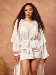 Vixey Áo peplum tay chuông xếp nếp nhiều tầng có thắt lưng, Xuân, Hè, Lễ Phục sinh, Kỳ nghỉ, Bãi biển, Phụ nữ Boho, Kỳ nghỉ trên đảo - màu xanh lá - Xem 4