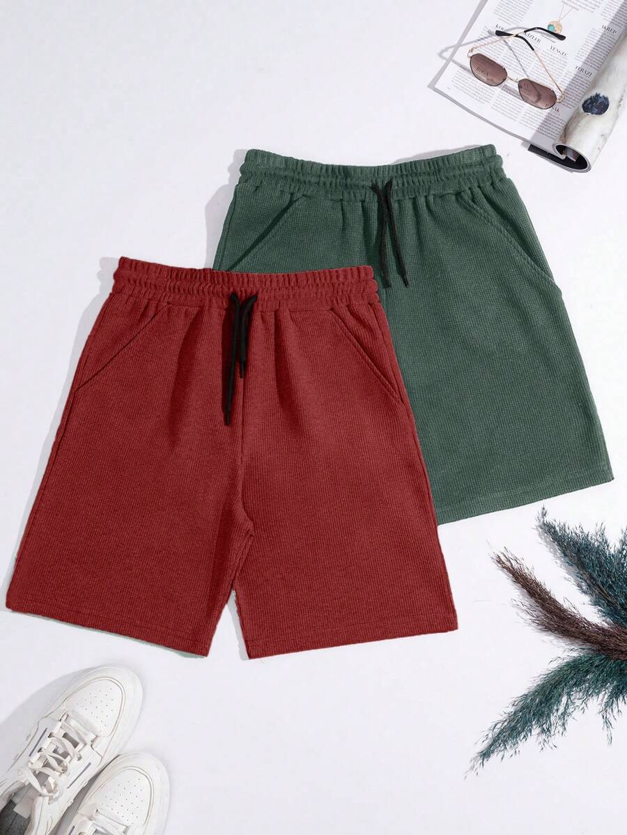 RueChic 100%Cotton 2pcs/Set Men's Waffle Fabric Basic Shorts - Multicolor - View 1