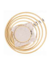 Crea diseños de bordado hermosos con esta 1 pieza de aro circular de madera, herramienta de artesanía manual de costura DIY - Beis - Ver 7