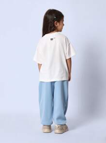 SUMWON Camiseta holgada con estampado gráfico de oso de peluche holográfico para niñas, ropa de verano informal y casual de algodón de manga corta para uso diario - Blanco - Ver 4