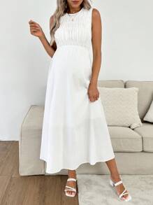 SHEIN Elegante vestido de maternidad sin mangas de color liso - Blanco - Ver 3