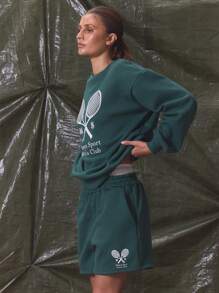 Musera Sport Tennis Oversized Graphic Print Sweater Sport Active Workout Casual - Green - View 2