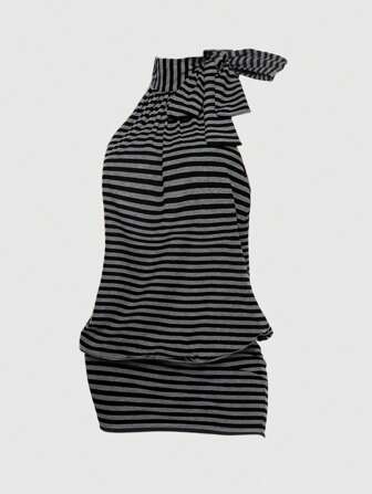 Grunge Punk Abito da cocktail aderente mini con scollo ad aletta, incrocio, fiocco e righe a contrasto di colore