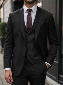 Calvornis Manfinity Mode Men Single Button Blazer & Pants,Men's Stylish Slim Fit Suit Set, Suitable For Daily Wear  INS Best-Selling - Black - View 3