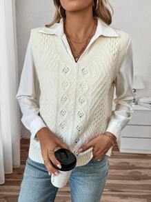 Chiquease Casual effen kleur jacquard gebreid truivest, lente en herfst