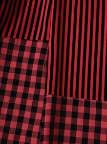 EMERY ROSE 大码假日休闲条纹格子拼布连衣裙，适合夏季