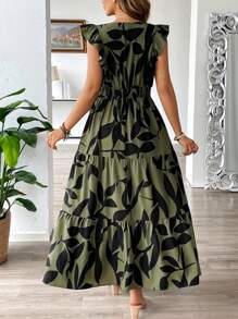Breezaya Plus Size Women's Elegant French Style Casual/Vacation Beach Long V-Neck Sleeveless Layered A-Line Dress With Wooden Button Decoration, Spring/Summer