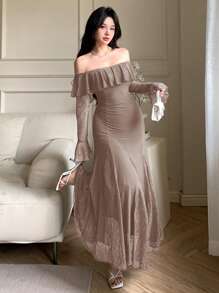 DAZY Women's Sexy Wrap Midi Dress, For Spring And Summer Elegant,Ruffle - Coral Pink - View 3