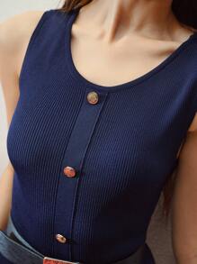 MOTF PREMIUM WOMEN METAL BUTTON SLEEVELESS RIBBED KNITTED SWEATER DRESS - Navy Blue - View 2